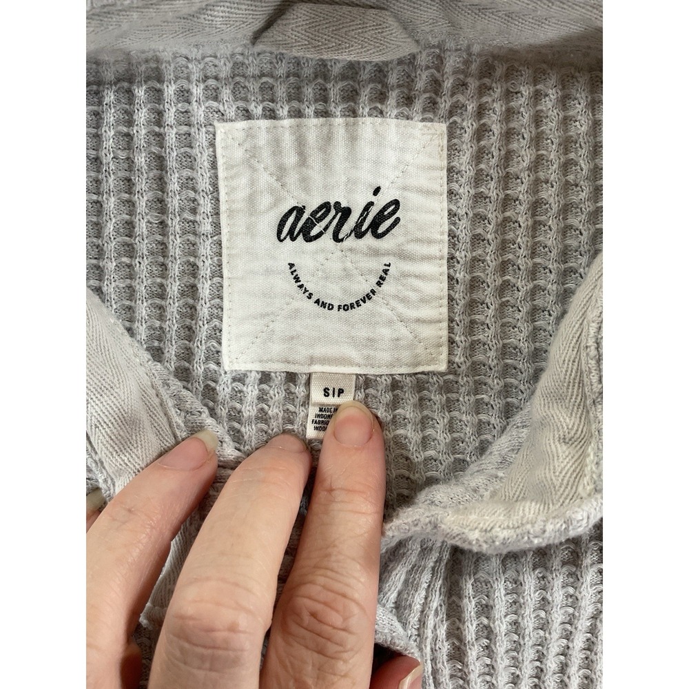 Aerie Small Waffle Knit Gray Thermal Sweater 346 - Picture 2 of 6